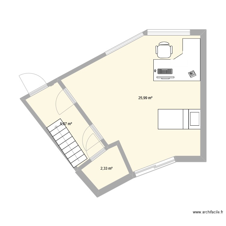 Cab BARBUSSE SOUMIA. Plan de 3 pièces et 34 m2