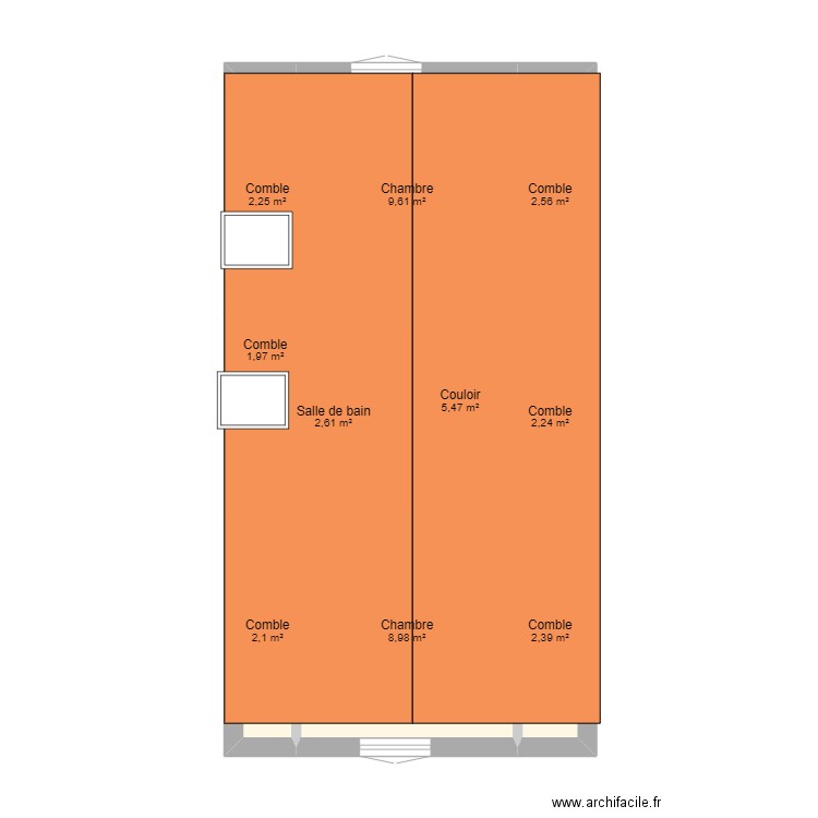 COMBLES AMENAGES APRES TRAVAUX AVEC TOITURE. Plan de 10 pièces et 40 m2