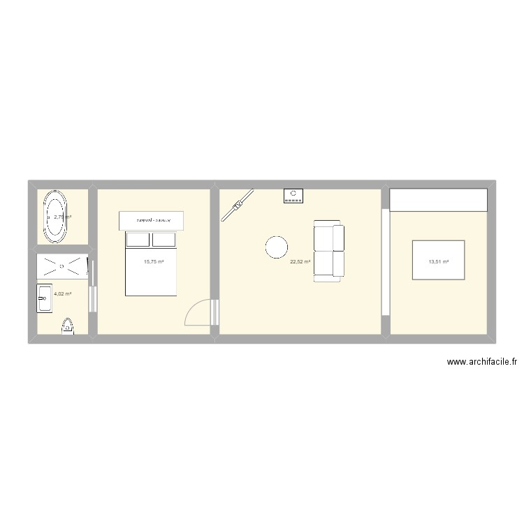 Casette Leone. Plan de 5 pièces et 59 m2