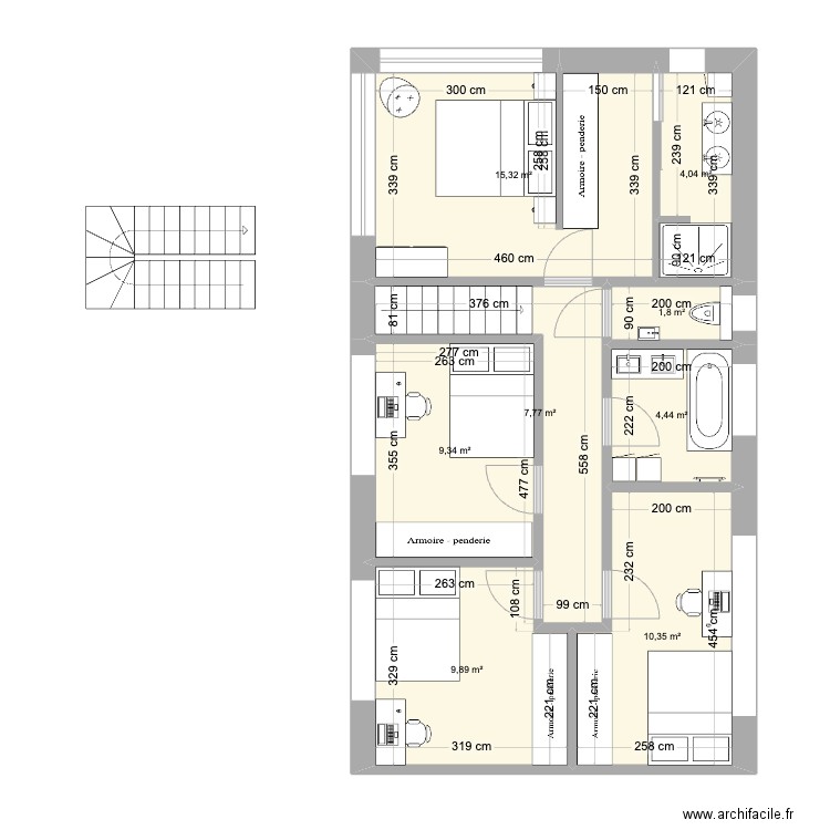 rabaisNuit. Plan de 8 pièces et 63 m2