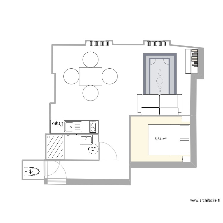 Appartement proposition quand je reçoit. Plan de 1 pièce et 6 m2