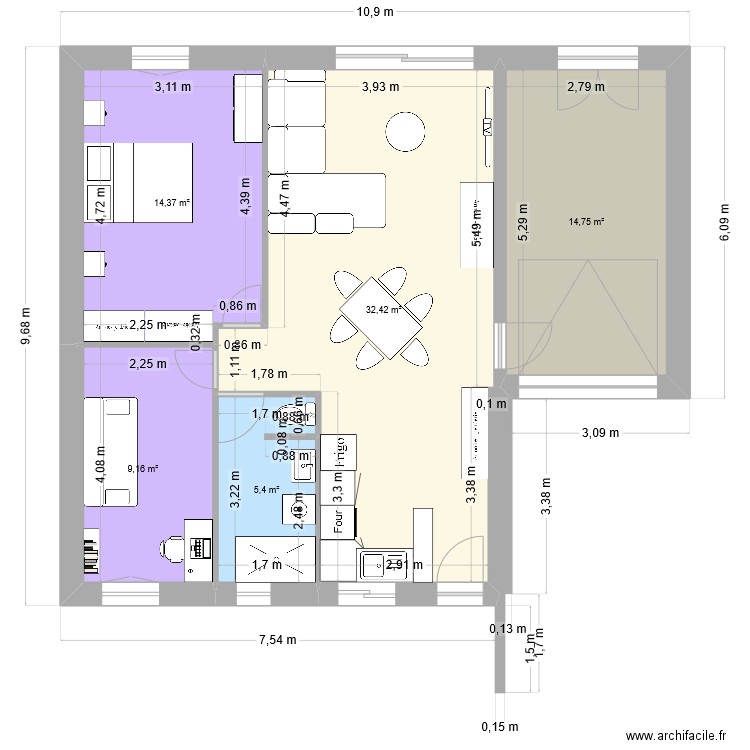 Léa. Plan de 5 pièces et 76 m2