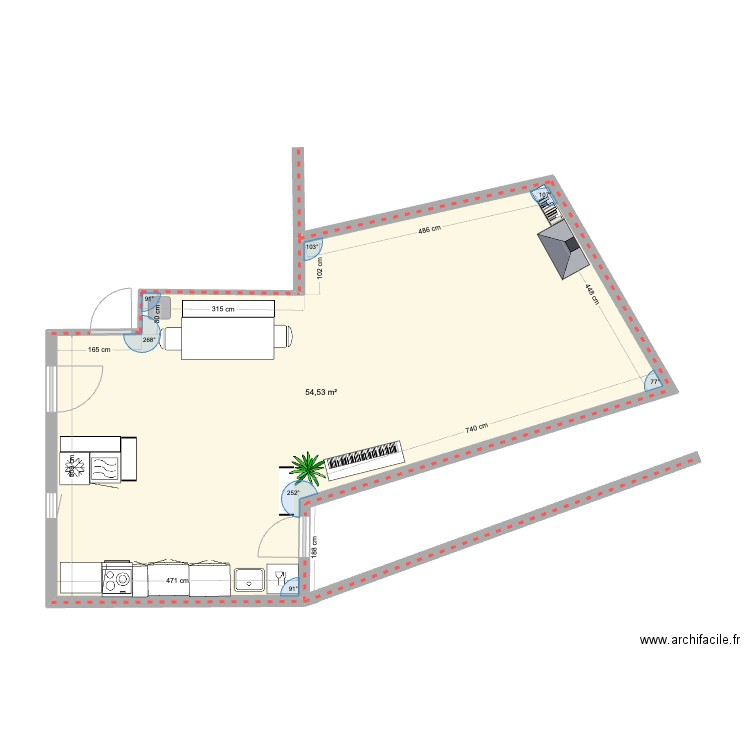 SFLR 29. Plan de 1 pièce et 55 m2