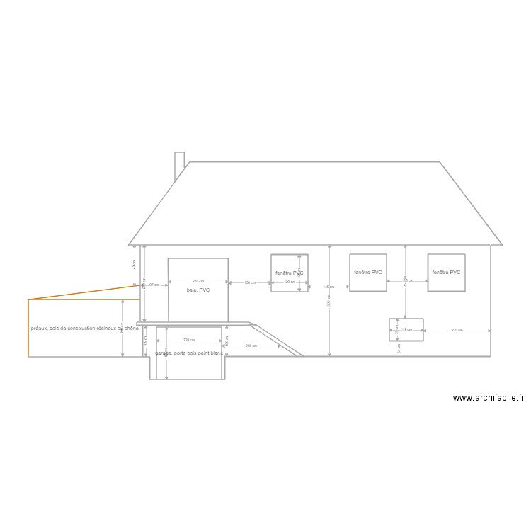 facade est. Plan de 11 pièces et 93 m2