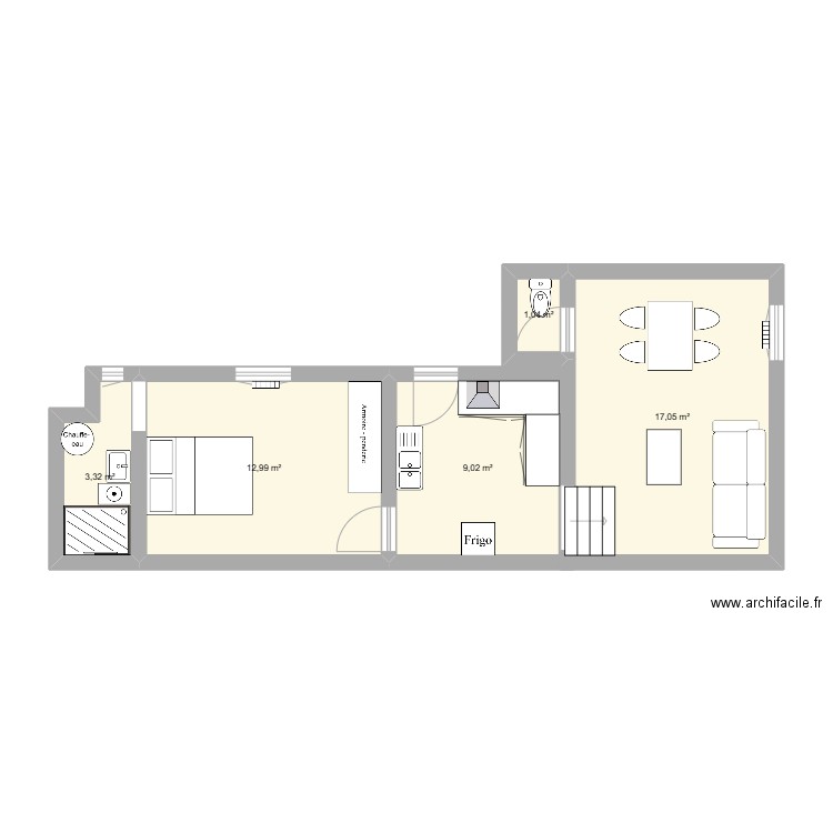 CR appt. Plan de 5 pièces et 43 m2