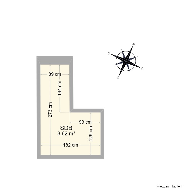 SDB. Plan de 1 pièce et 4 m2