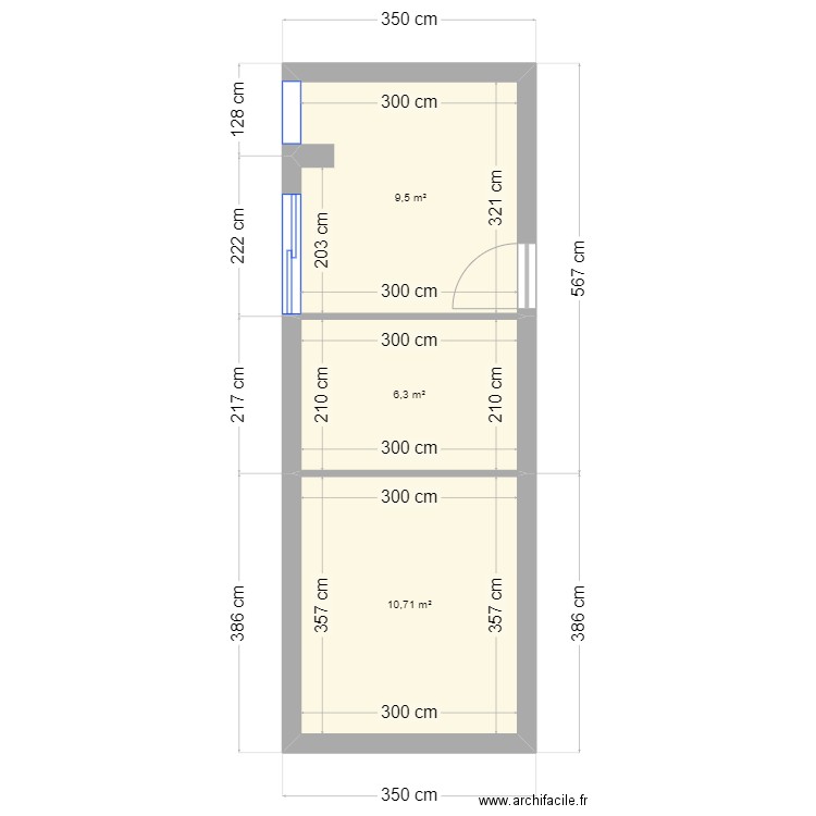 SCM Sourire. Plan de 3 pièces et 27 m2