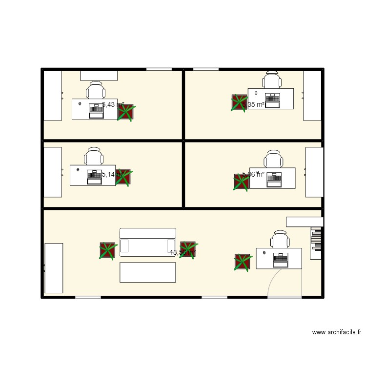 Triangle Plan sans ergonomie . Plan de 5 pièces et 35 m2