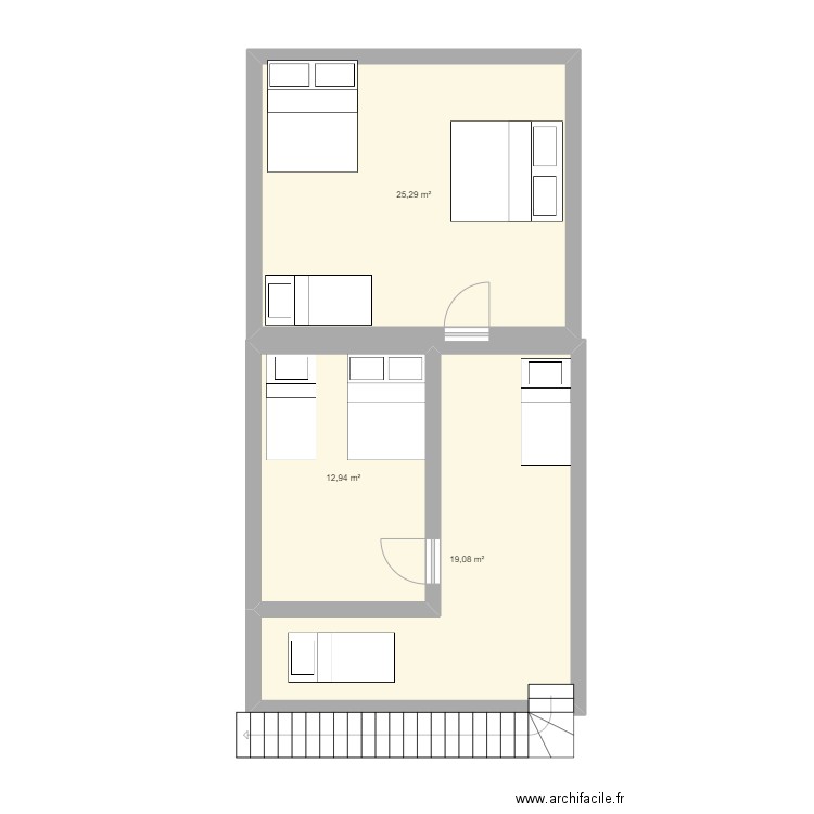 chalet chambre. Plan de 3 pièces et 57 m2