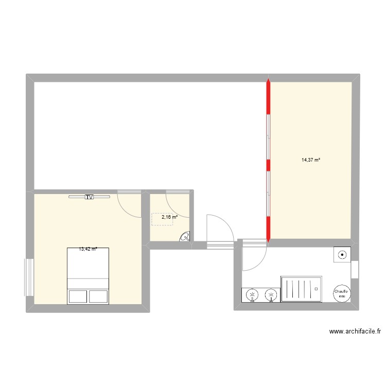  23 3eme étage. Plan de 3 pièces et 30 m2