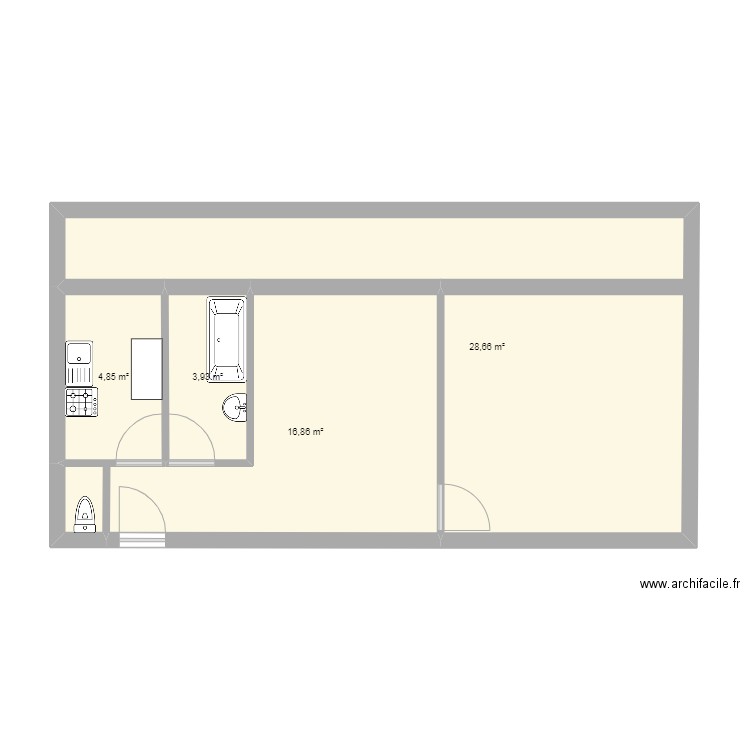 Les 4 Fleurs. Plan de 4 pièces et 54 m2