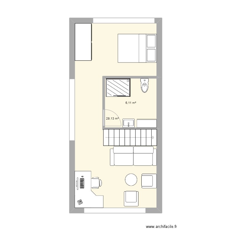 2em. Plan de 2 pièces et 35 m2