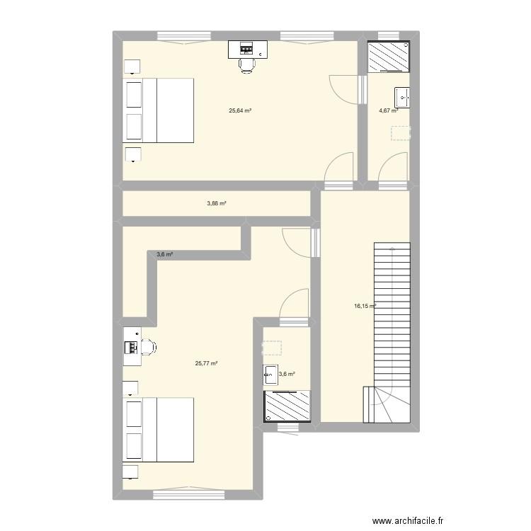 2ème étage. Plan de 7 pièces et 83 m2