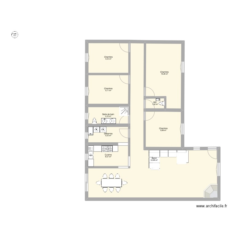 Jason Martin. Plan de 9 pièces et 117 m2