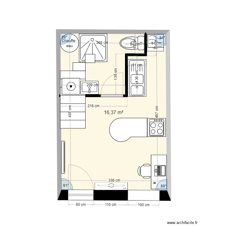 annexe RDC. Plan de 1 pièce et 16 m2