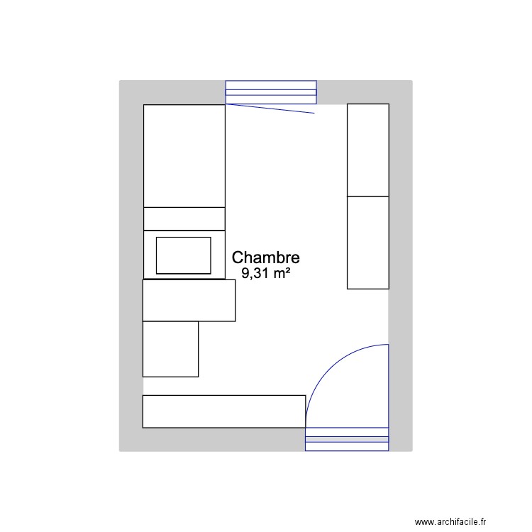 Chambre Gabin 2. Plan de 1 pièce et 9 m2