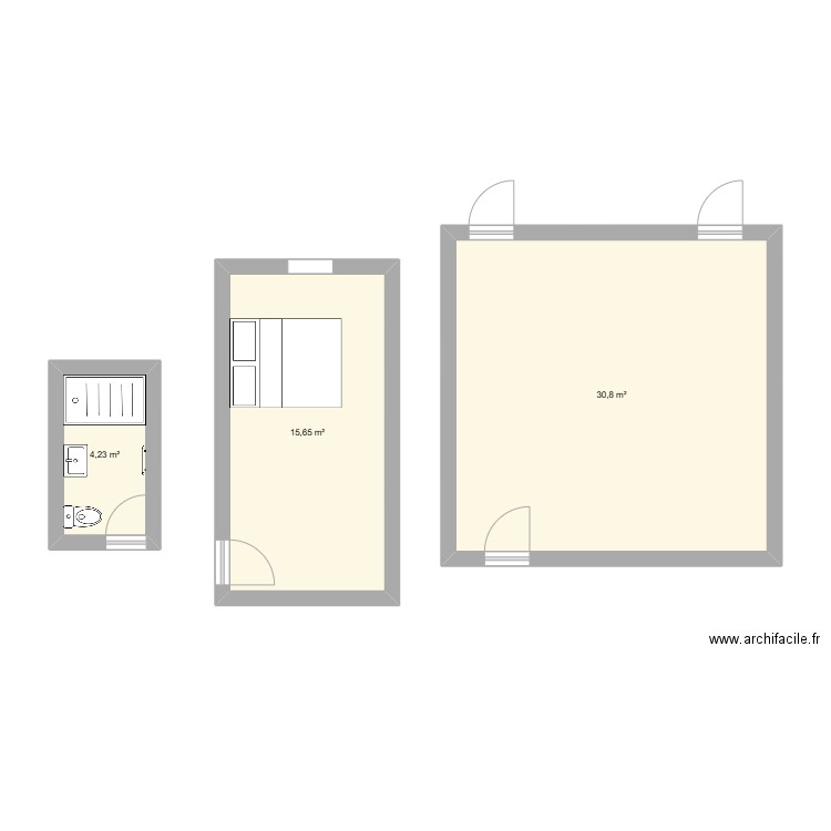 Salle de bain Cédric. Plan de 3 pièces et 51 m2