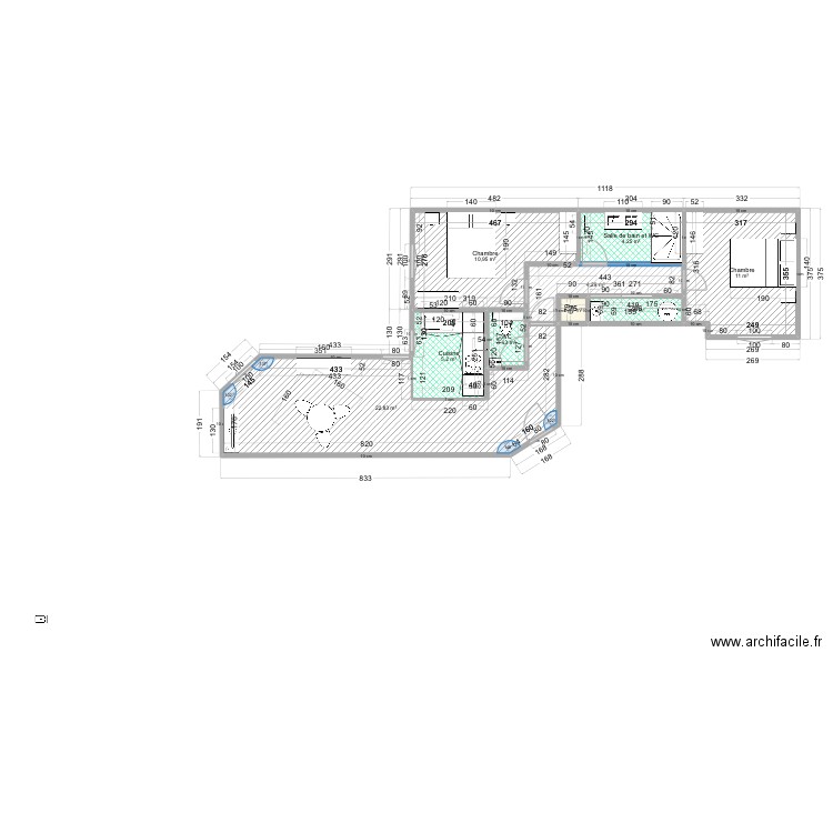 Bois Colombes architecture . Plan de 9 pièces et 62 m2