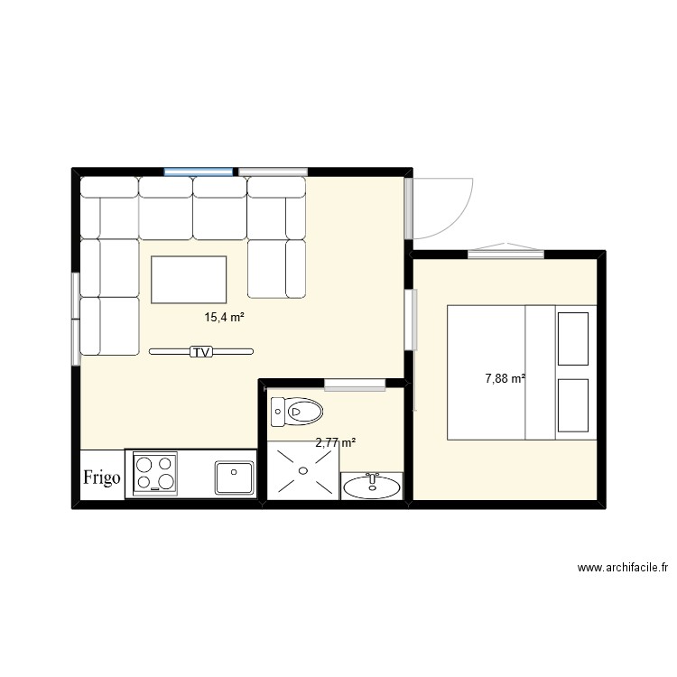 ZOU. Plan de 3 pièces et 26 m2