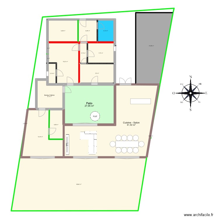 plan Fabrice v budget allegé. Plan de 19 pièces et 312 m2