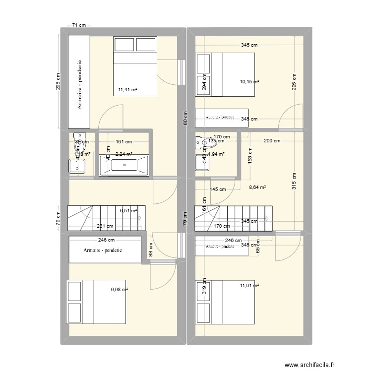 maisonB. Plan de 9 pièces et 63 m2