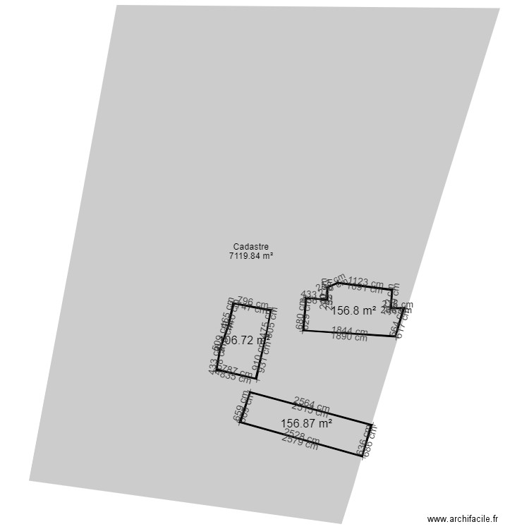 cadastre. Plan de 3 pièces et 420 m2