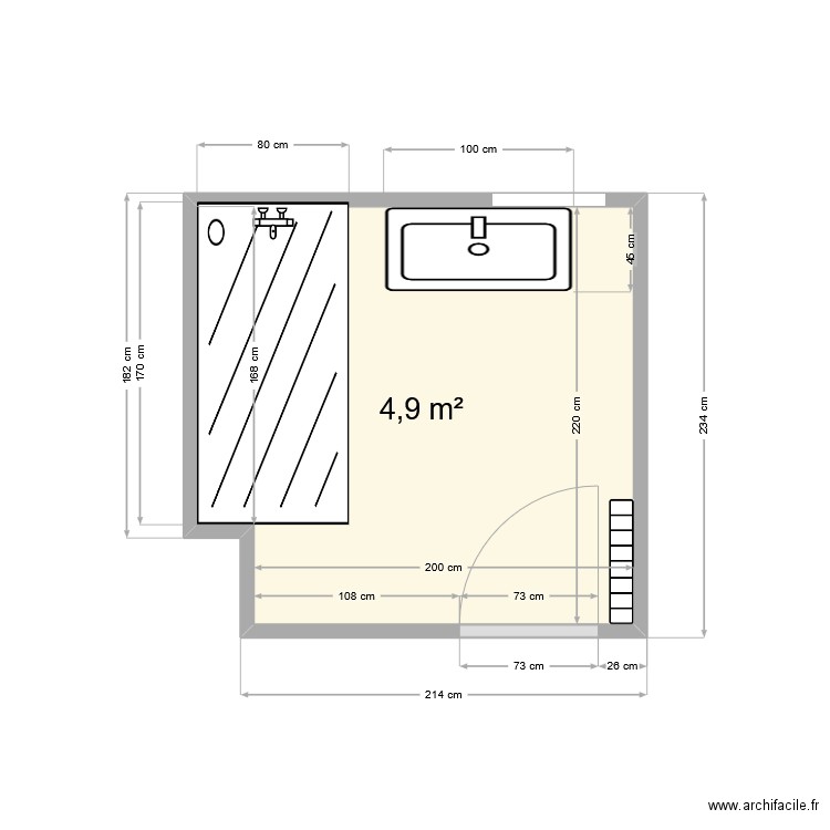 sablé. Plan de 1 pièce et 5 m2