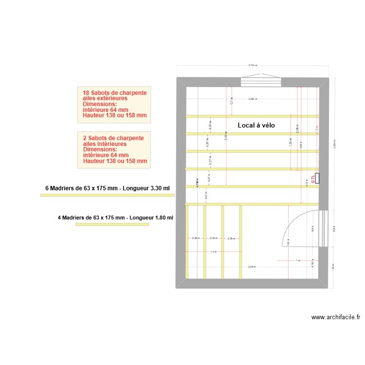 Plancher local vélo Michel - Carine. Plan de 1 pièce et 16 m2