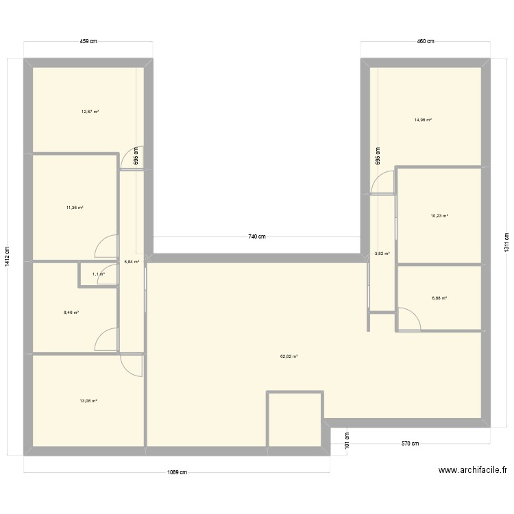 phase1. Plan de 11 pièces et 151 m2