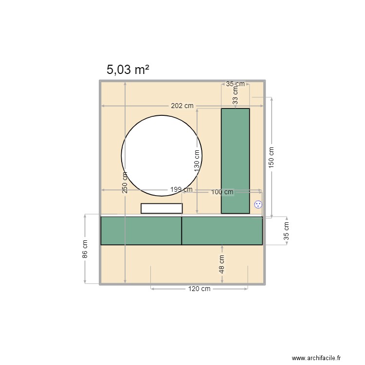 Plan meubles salle de bain N°3. Plan de 1 pièce et 5 m2