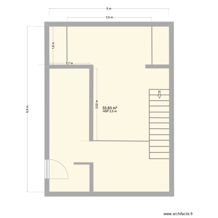 ADRIANA RDC EXISTANT. Plan de 1 pièce et 34 m2