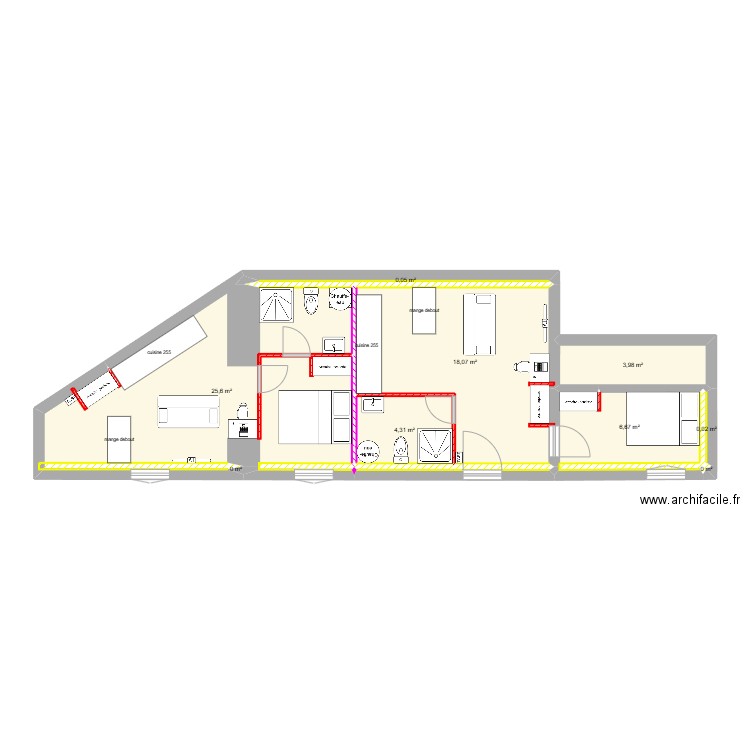 rdc. Plan de 9 pièces et 59 m2