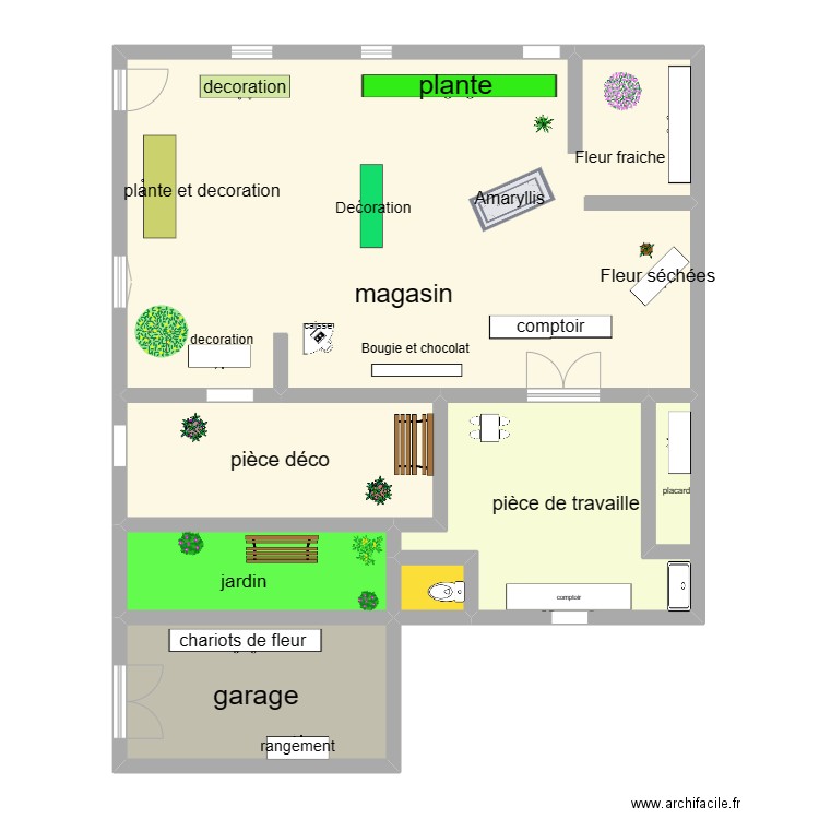 magasin. Plan de 6 pièces et 118 m2