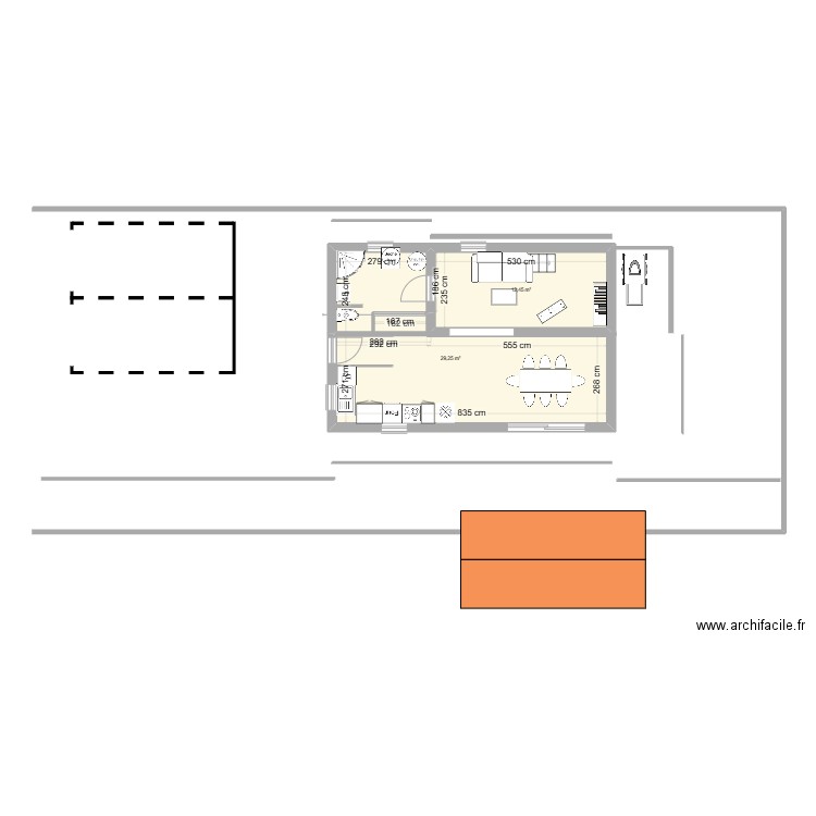 roye 1. Plan de 2 pièces et 42 m2