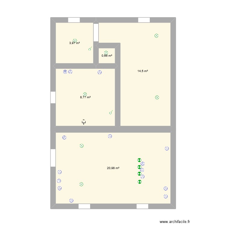 electricité. Plan de 5 pièces et 49 m2