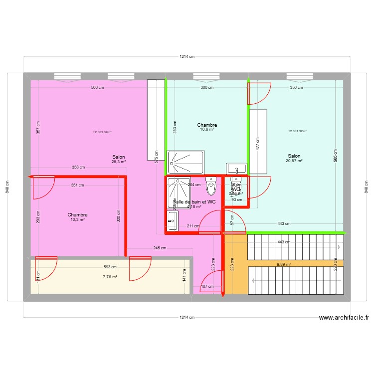 Liberté étage 3. Plan de 8 pièces et 90 m2