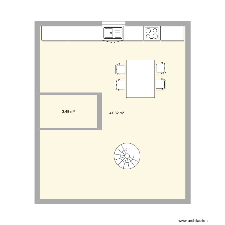 busson etage. Plan de 3 pièces et 44 m2