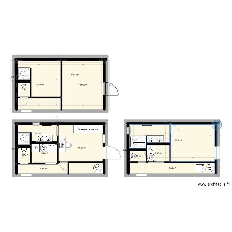 Plan extension. Plan de 18 pièces et 64 m2