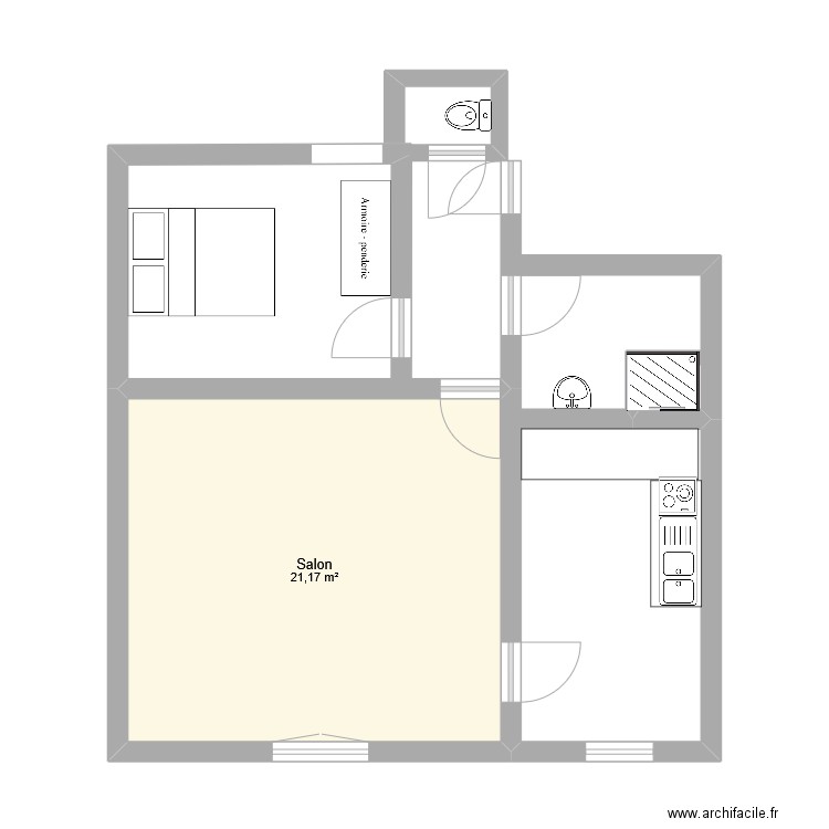 manon. Plan de 1 pièce et 21 m2