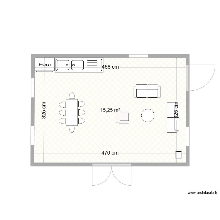 RDC. Plan de 1 pièce et 15 m2