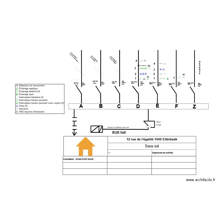 Schéma unifilaire Sous sol. Plan de 4 pièces et 1 m2