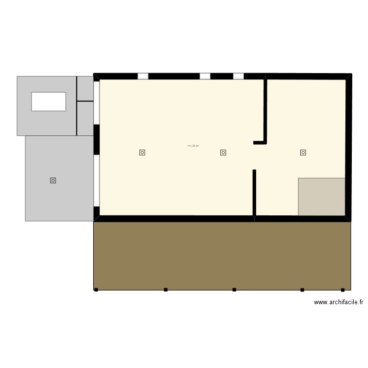 Cuvage vide. Plan de 1 pièce et 114 m2