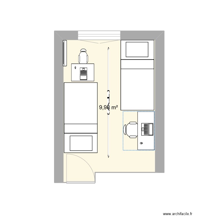 CHAMBRE. Plan de 1 pièce et 10 m2