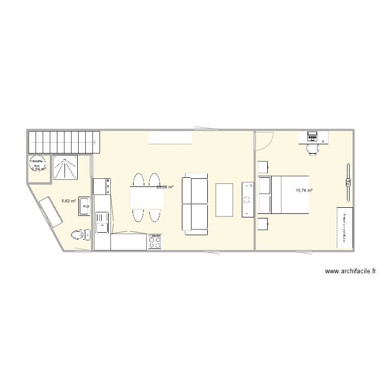 etage . Plan de 4 pièces et 50 m2