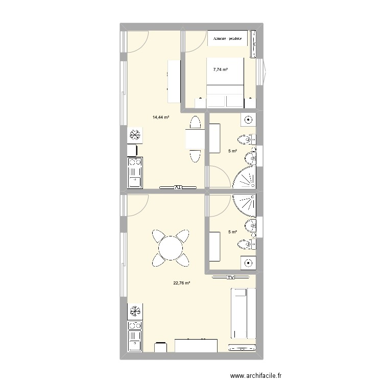 Dépendance. Plan de 5 pièces et 55 m2