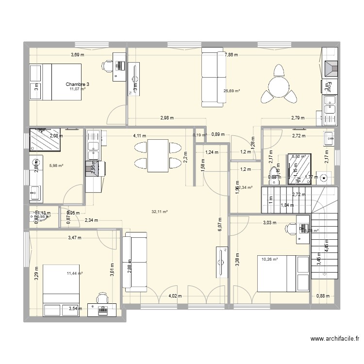 Locaux Saumur - Etage projet aménagement T2+T3 V.22. Plan de 11 pièces et 112 m2