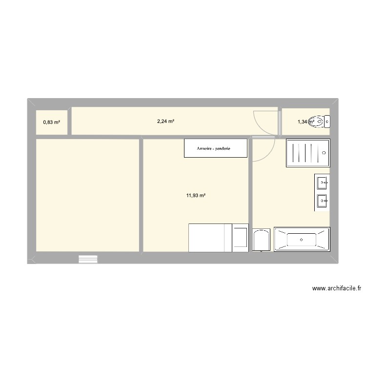 étage. Plan de 4 pièces et 58 m2