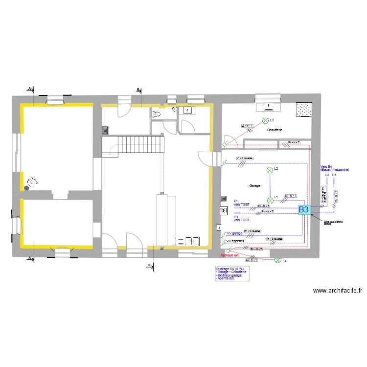 Garage_Electricité_Eclairage_E0. Plan de 1 pièce et 154 m2