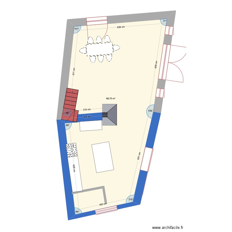 rez de chausse grange . Plan de 1 pièce et 69 m2