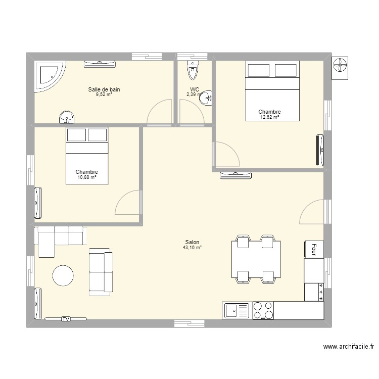 logement chalet. Plan de 5 pièces et 79 m2